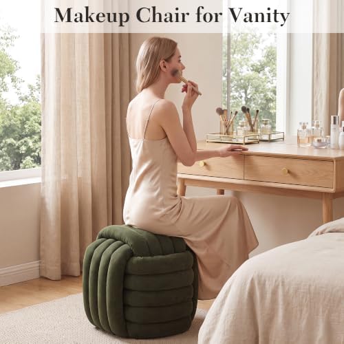 FOXHUNTER Modern Braided Pouf Ottoman Vanity Stool, Chenille, Green