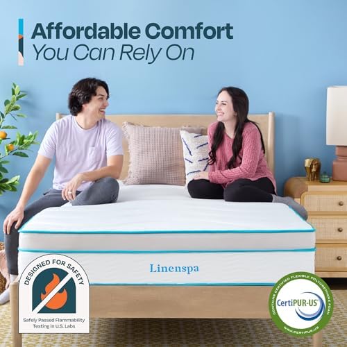 Linenspa 12 Inch Hybrid Mattress, Medium Plush, Bed in a Box, Full Size