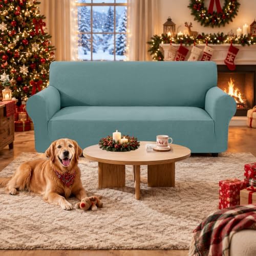 XINEAGE Stretch 4 Seater Slipcover, Non-Slip Pet Couch Cover,Light Blue