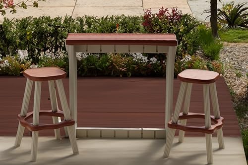 Single Bar Set Includes 2 Barstools Redwood Top & Warm Grey Base Ideal for Patio Hot Tub Area Backyard Durable WeatherResistant Design Easy Nohardware Assembly Proudly Made in USA