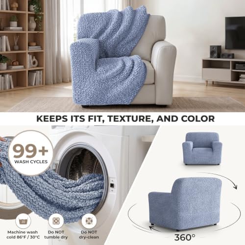 PAULATO Premium Stretch Couch Covers for Sofa - Sofa Chair Cover Washable, Dogs & Pets Friendly - Elastic Polyester Loveseat Slipcovers - Non-Slip Love Seat Couch Covers - Blue (21"-39" Wide)