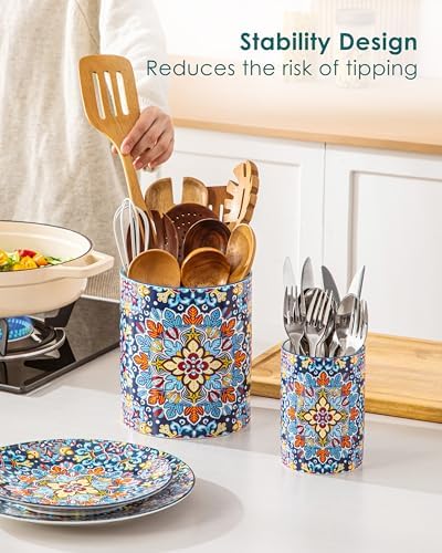 vancasso 7.3"+5.5" Utensil Holder, Porcelain Utensil Holder for Countertop