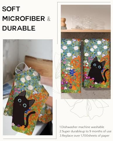 Miss Adola Cute Kitchen Towels Set of 4, 18 x 26 Inch, Cat Flower