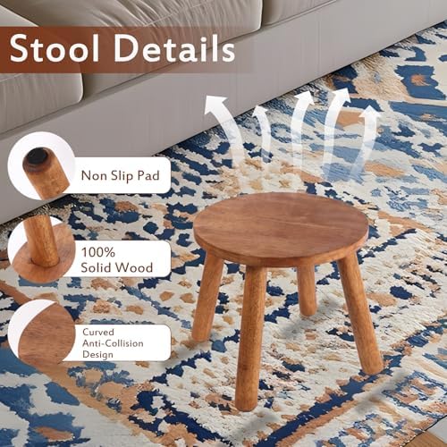 Round Solid Wooden Stool,Plant Stand,Step Stool,Walnut,9.3" H