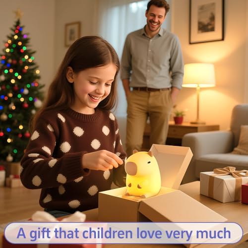 Capybara Night Light for Kids, LED Squishy Animal Night Lamp Rechargeable, Novelty Nursery Lamp Nightlight for Kids, 2 Levels Dimmable Touch Lamp for Bedroom, Home Decor Gifts Stuff for Girls Boys