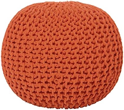 · REDEARTH · Round Pouf Ottoman - Hand Knitted Boho Poof - Burnt Orange