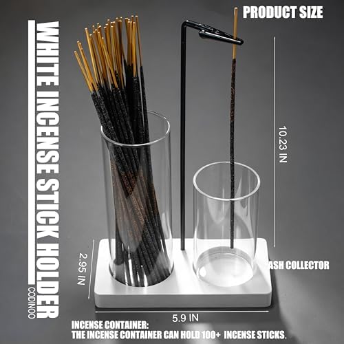 2 in 1 Incense Holder for Sticks Incense Burner Holder with Storage,Glass Upside Down Incense Holder for Sticks with Glass Ash Catcher for Meditation Yoga Spa Room Home Decor[White]