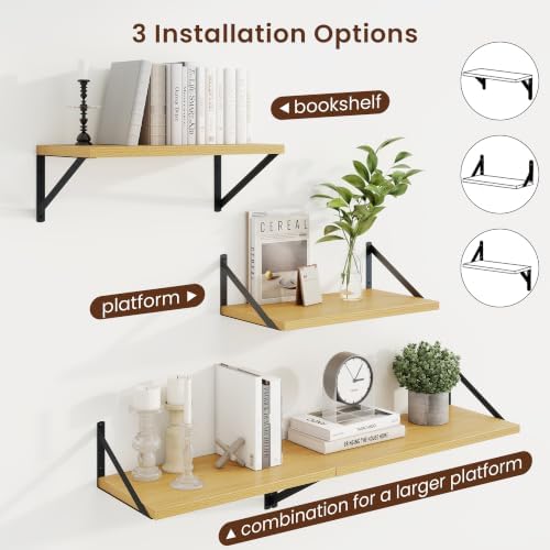 Axeman Deep Floating Shelves, 18'' x 10'' Oak Wall Shelves Set of 2