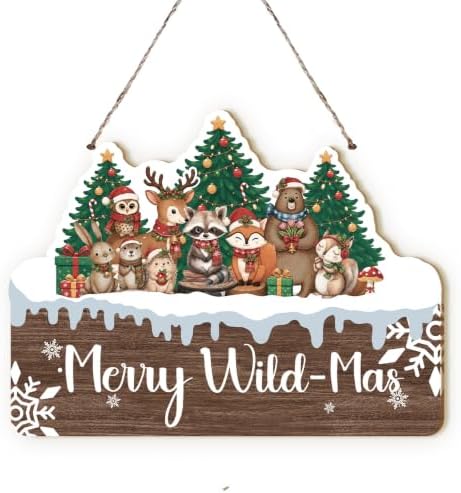 MOTERMATE Rustic Winter Christmas Wild Animal Sign Decor for Home 10x8 Inch