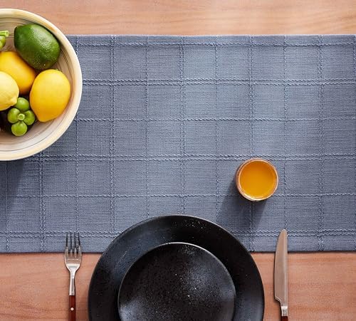ZeeMart Linen Checked Farmhouse Table Runner, 13x90 Inches Blue