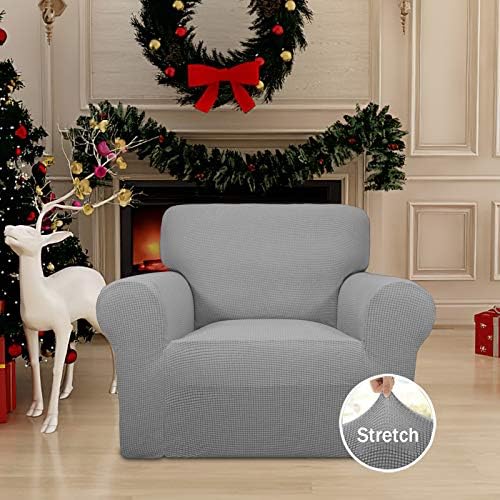 Easy-Going Stretch Chair Slipcover with Arm Washable Light Gray