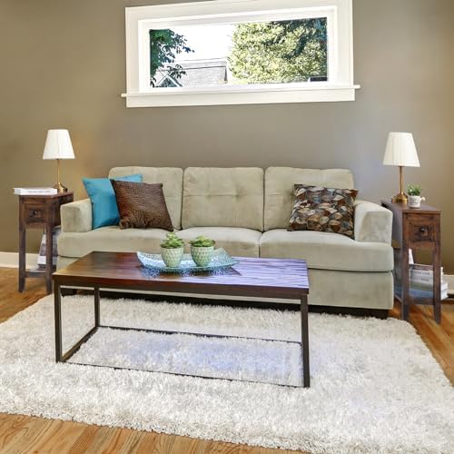 Brown 2 Pack Chairside Narrow End Table with Drawer, Solid Recliner Side Table with Storage Shelf, Slim Nightstand Bedside Table for Bedroom