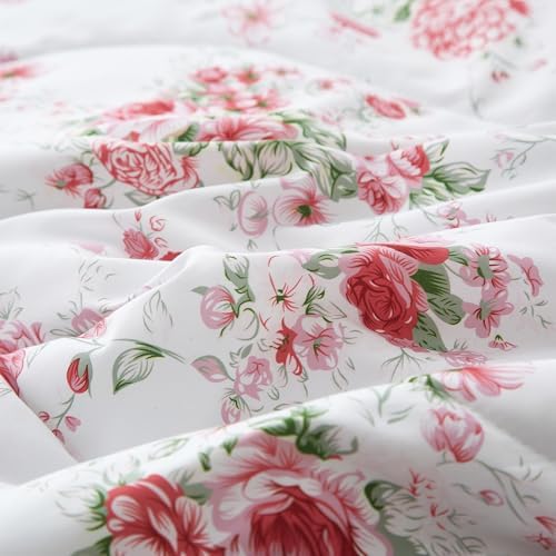 3 Pieces Ruffle Duvet Cover Set Full(80"x90"), Red Rose Flower