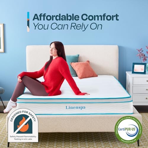 Linenspa 10 Inch Hybrid Mattress, Medium, Bed in a Box, Queen Size