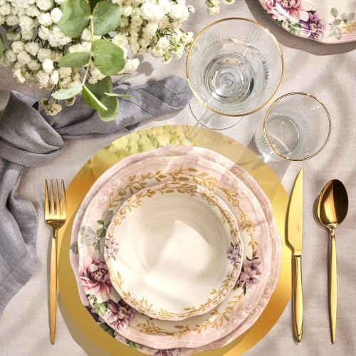 KesaPlan 100PCS 13in Round Gold Placemats, Disposable Paper Chargers Plate