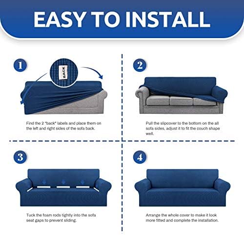 KEKUOU Stretch Loveseat Couch Cover, 2 Cushion Couch Slipcover,Classic Blue