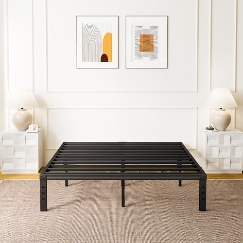 Full Bed Frames, 12 Inches Platform Bed Frame, 3500lbs Heavy Duty Steel Slat, Non-Slip Design, No Box Spring Needed, Easy Assembly, Quiet Noise Free, Under Bed Storage Space, Black