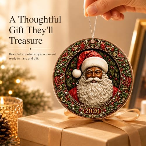 Black Santa Christmas Ornament for Christmas Tree Decorations 2026, Vintage Victorian Old World Santa Medallion, Traditional Holiday Decor, Elegant Antique Inspired Gift for Family and Friends