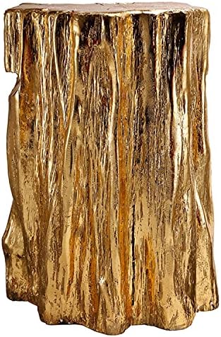 A&B Home Nature Wood Texture Inspired, End Table Side Table Living Room Furniture Luxury, Golden Tree Trunk Garden Stool or Gold Coffee Table Accent Tables for Small Spaces - 13.5x13x20