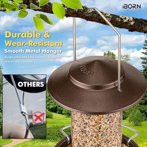 iBorn Hanging Bird Feeder Metal Chew Resistant, Coffee,1.32 LB