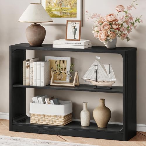 FATORRI Entryway Console Table with 3-Tier Storage Shelves, Rustic Farmhouse Narrow Sofa Table for Living Room, Hallway, Behind Couch (Black)