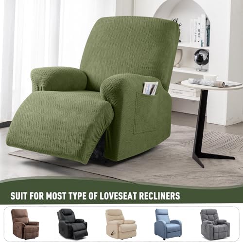 KinCam Recliner Chair Covers, Stretch Reclining Cover, Olive Green