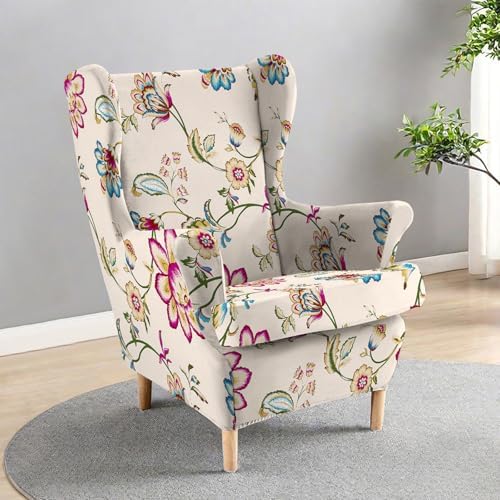 HAOYONG Wing Chair Slipcovers Printed Wingback Chair Covers 2 Pieces Wingback Armchair Slipcover Stretch Chair Slip Covers Washable Armchair Protector Cover for Living Room and Bedroom