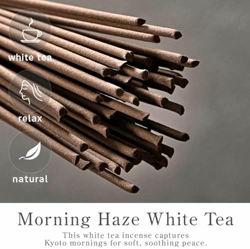 なごみ工房 Kyoto White Tea Incense Sticks - Japanese Temple Aroma, Ideal for Relaxation & Meditation, Approx. 60 Sticks (0.044 Pounds) - Premium Quality Incense for Spiritual & Home Use Nagomikobo