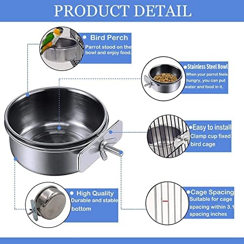 Tfwadmx 6 Pcs Bird Feeding Dish Cups Parrot Food Bowl Clamp Holder Coop Cup, Bird Cage Water Bowl for Parakeet African Greys Conure Cockatiels Lovebird Budgie Chinchilla