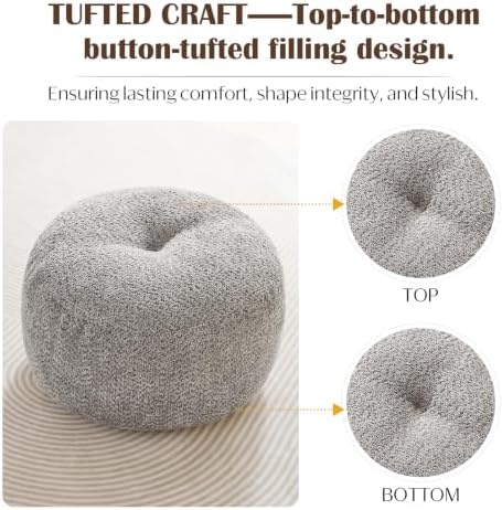 SHOUREN Stuffed Round Ottoman,Pouf Ottoman Foot Rest,20 X 15,Light Brown