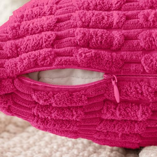 MIULEE Corduroy Decorative Throw Pillow Covers 18x18 Hot Pink Pack of 2