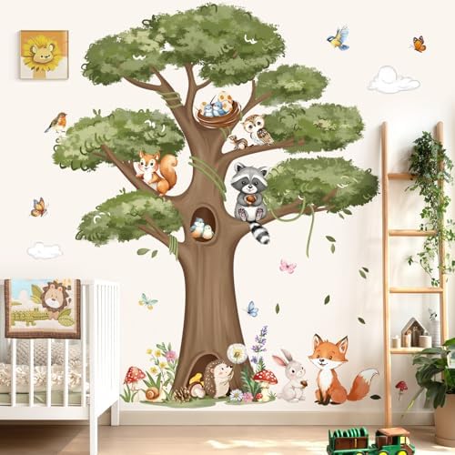 decalmile Woodland Animals Tree Forest Animal Fox Wall Decals Stickers (XL)