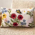 Embroidered Lumbar Pillow Cover 20x12 Inch, Retro Flower