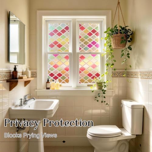 Haton Stained Glass Window Privacy Film, Colorful Diamond Lattice