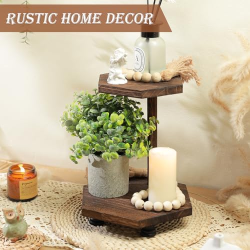Tikea 2-Tier Wood Riser for Decor, Farmhouse Bathroom Corner Counter Shelf