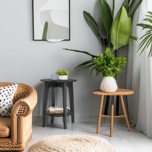 VASAGLE Round Side Table with Lower Shelf, End Table for Small Spaces