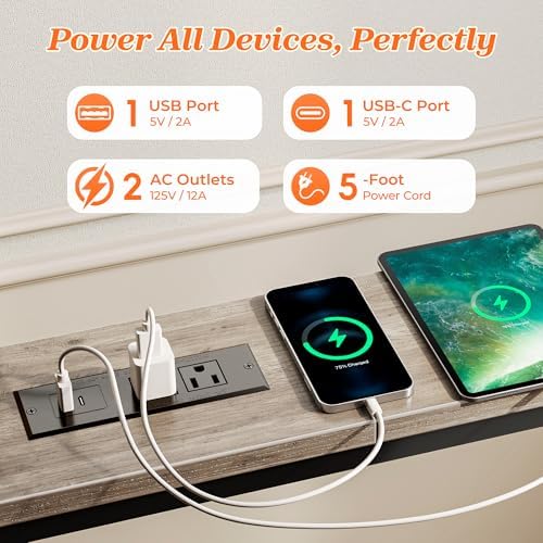 SUPERJARE 102 Inch Sofa Table with 2 Power Outlets and USB-C Ports