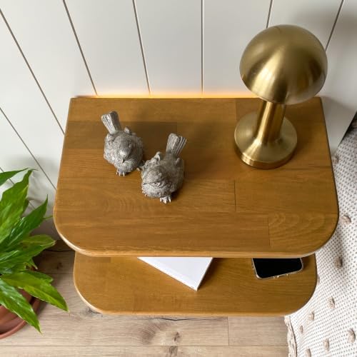 Floating Nightstand Wooden, Solid Alder Wood Bedside Table, Wall Mounted Shelf with LED Option, Slim Side Table with Open Storage, Varnish Finish (Natural, Without LED, 11.0, Inches)
