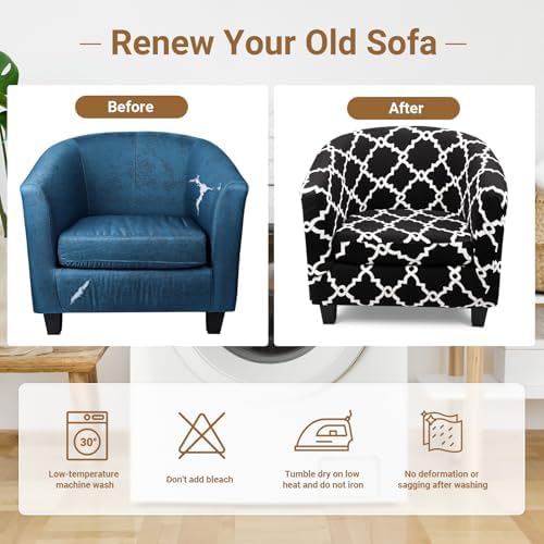 Club Chair Slipcover, 1-Piece Non-Slip Stretch Club Chair Covers 2 Packs, Washable Round Soft Armchair Sofa Cover Removable Couch Furniture Slipcovers for Bar Living Room Hotel Counter