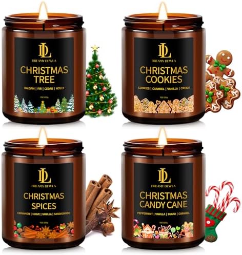 DL DREAMY DEWLA Christmas Candles Set for Home Scented, 4Pack 28oz, Soy Wax