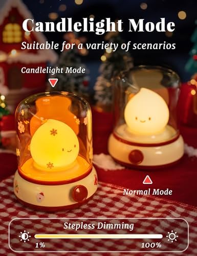 Christmas Flame Night Light, Cute Night Light with White Noise, Dimming, Rechargeable Portable Small Table Lamp, Best Idea for Christmas Gift Decor