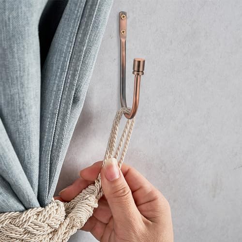 Brass Curtain Holdbacks 2pcs, Wall Mounted Drapery Tiebacks with Screws, Heavy Duty Metal Decorative Window Drapery Holder Curtain Hook