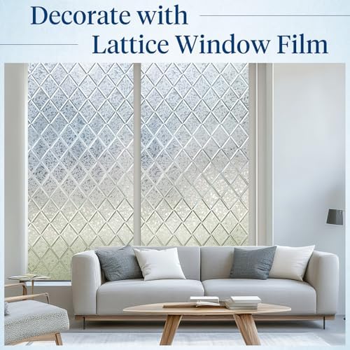 Haton Window Privacy Film, Decorative Frosted Film, Lattice 11.8" x 78.7"