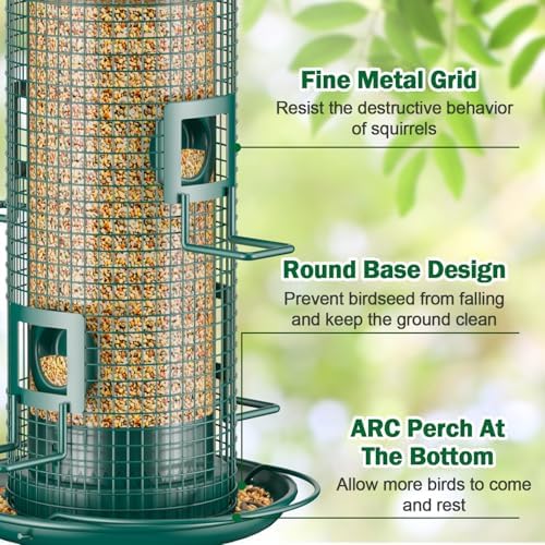 Metal Bird Feeder for Outdoors Hanging, 2LB Chew Resistant, Green