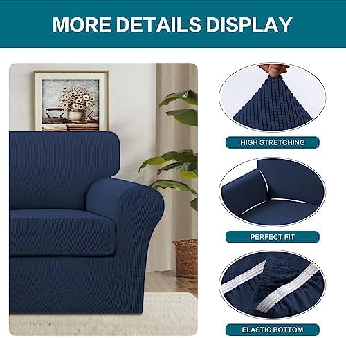 Turquoize 2 Piece Chair Covers Chair Slipcovers for Living Room Armchair Couch Cover Chair Sofa Cover with Individual Cushion Covers Furniture Cover for Chairs Feature Jacquard Fabric (Chair, Navy)