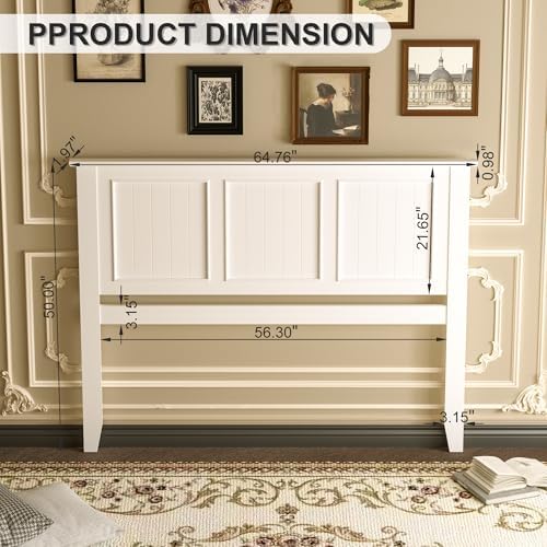 Wood Queen Size Headboard Only with Farmhouse Style, Wall-Mounted , White