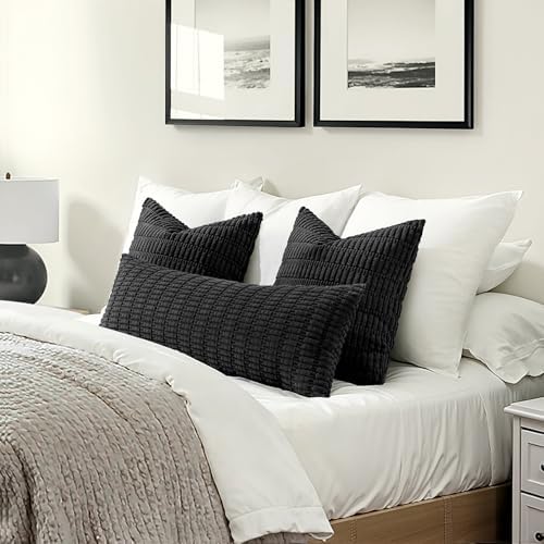 MIULEE Lumbar Corduroy Throw Pillow Cover for Bed 14x36 Black Pack of 1
