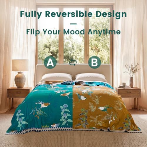 MSGKV Boho Throw Blanket 60"x80" Aviary Botanical Cotton Throw Blanket
