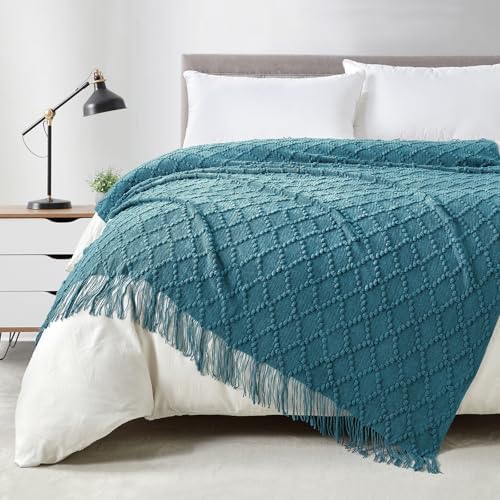 BOURINA Teal Throw Blanket 50 x70 Inch Jacquard Throw Knitted Blanket