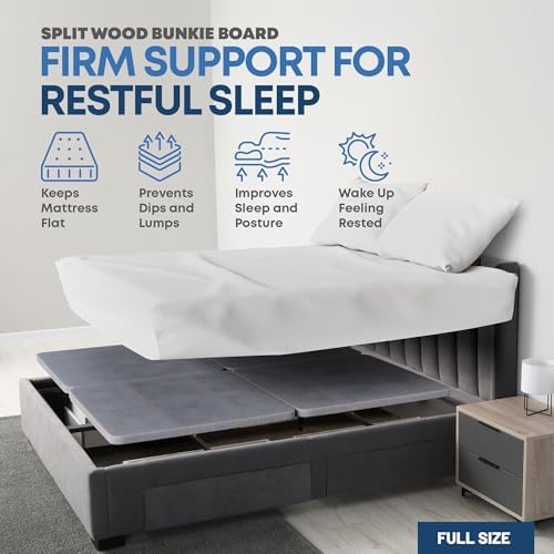 Greaton, 1.5-Inch Split Wood Bunkie Board Full Size, Under Mattress Support, Fits Bed Frames, bunk beds, Fully Assembled, Breathable Fabric Cover, Replaces Bed Slats or Box Spring